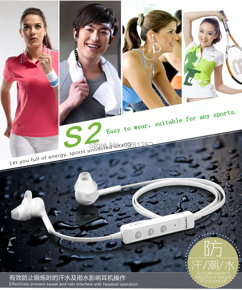 Bluedio Energy S2 Sports Bluetooth Headset Stereo Earbuds Earphone 