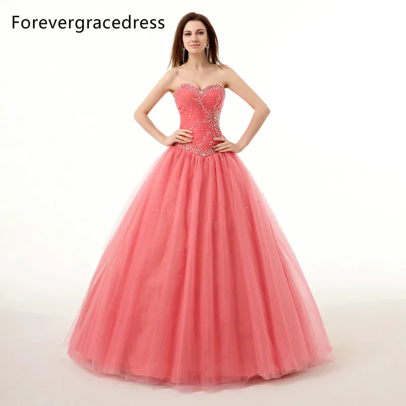 Forevergracedress Реалистичные Фотографии коралловый Цвет Quinceanera платье новое Бусины и
