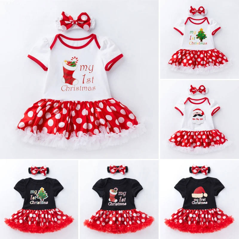 

Baby Jumpsuit Short Sleeve Minnie Romper Dress Christmas Clothes Newborn New Year Rompers&Headband Bebes First Birthday Costumes