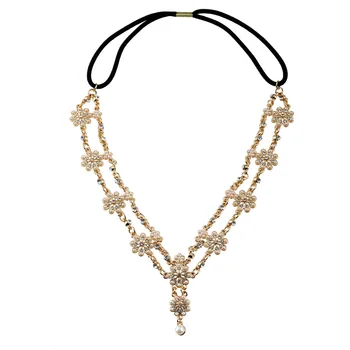 

Factory Wholesale Explosive Hair Accessories Znic Alloy Pearl Flower Elastic Fringed Headband In Europe And America