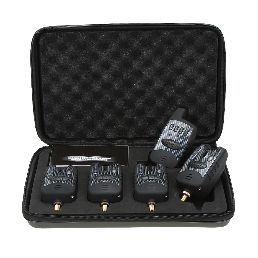 

4+1 Wireless Digital Fishing Bite Alarm Set 4 Fishing Bite Alarm + 1 ReceiverAdjustable Tone Volume in Case For Carp Rod Pesca