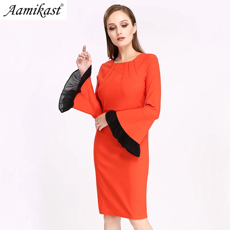 Женское платье с расклешенными рукавами Aamikast однотонное шифоновое оборками в