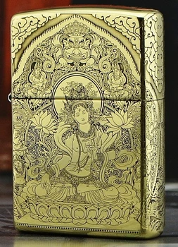 

ZHY brass Five sides Carving White Green Tara armor lighter