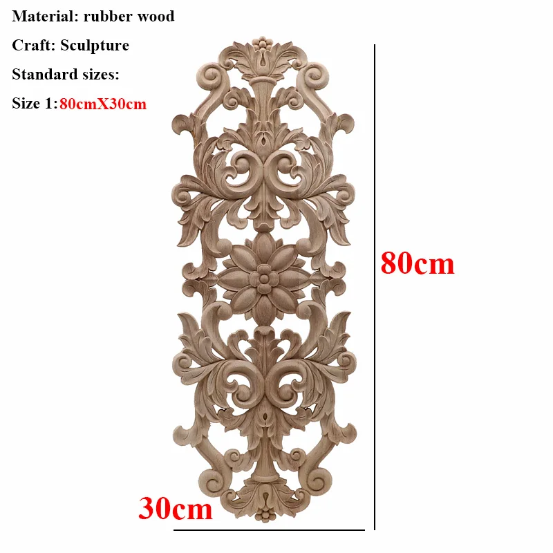 Неокрашенная древесина, дуб, резная волнистая Цветочная наклейка, угловая аппликация для декора мебели для дома, декоративная деревянная резная длинная аппликация - Цвет: 80cmX30cm