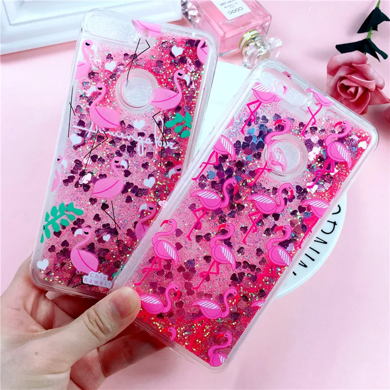 

Y6 2018 Case on for Fundas Huawei Y6 Prime 2018 Glitter Dynamic Liquid Soft Cases for Huawei Y 6 2018 Cute Flamingo Phone Cover