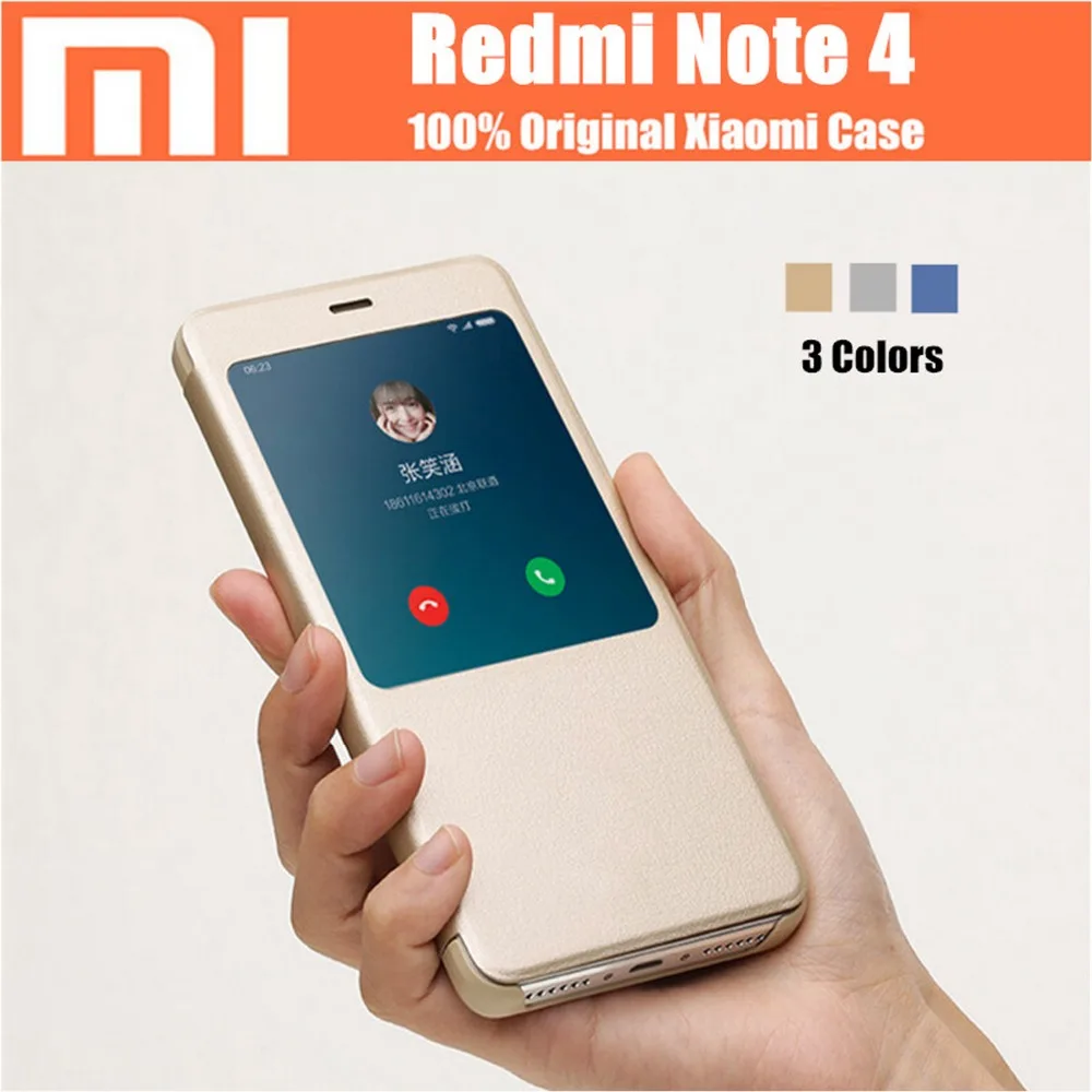 Original Redmi Note 4 Case 5 5 inch Smartwake Flip Leather Window Phone Protective Shell For