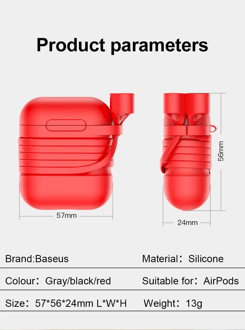 Силиконовый чехол Baseus для Airpods, защитный чехол для Apple Airpods, чехол для зарядки, чехол с ремешком против потери, для Airpod Air pods