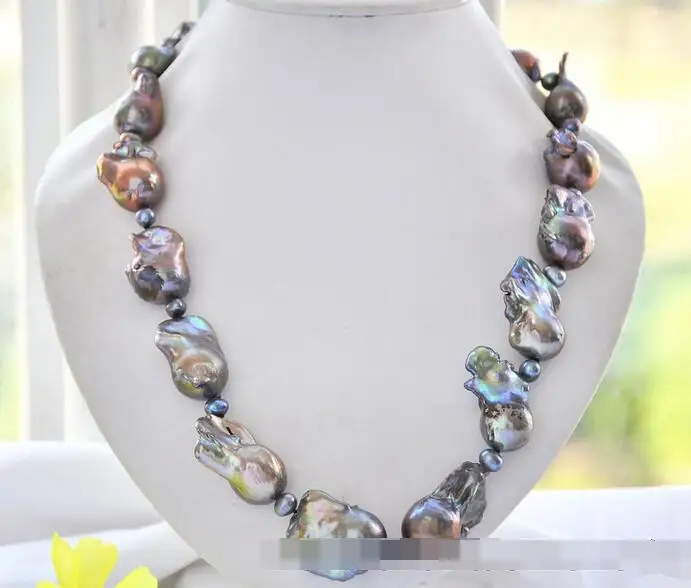

3899 PEACOCK BLACK BROWN BAROQUE KESHI REBORN PEARL NECKLACE