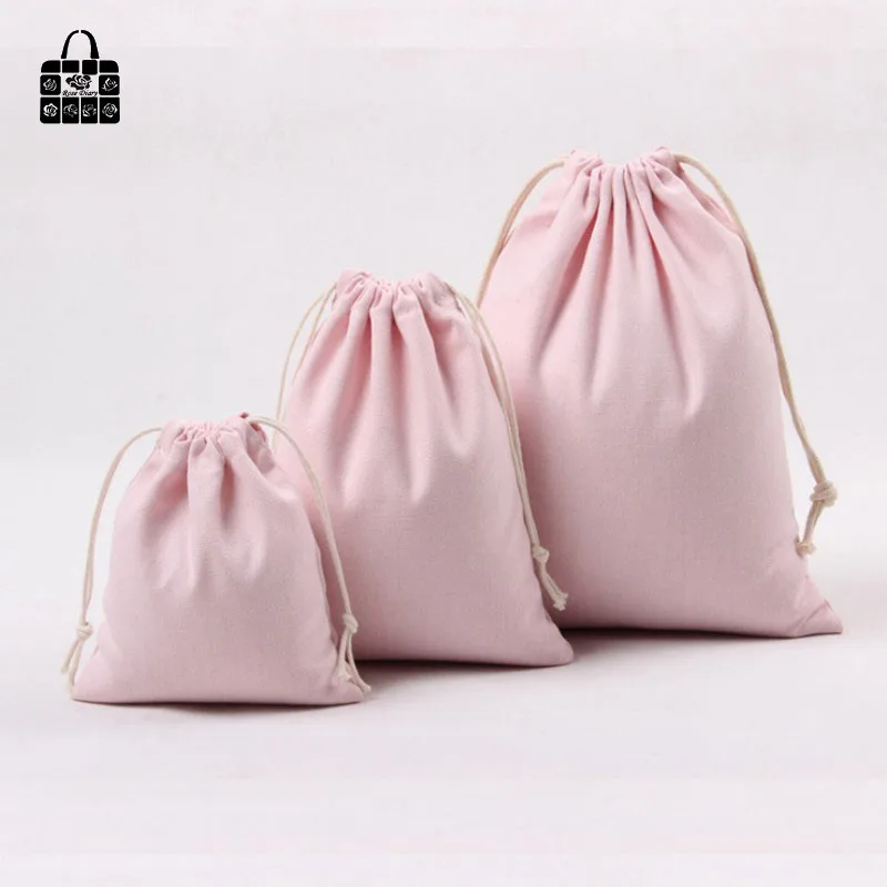 

1pcs pink Pure color 100% cotton dust bag Clothes travel Storage bag portable organizer bag home Sundry kids toy storage bags