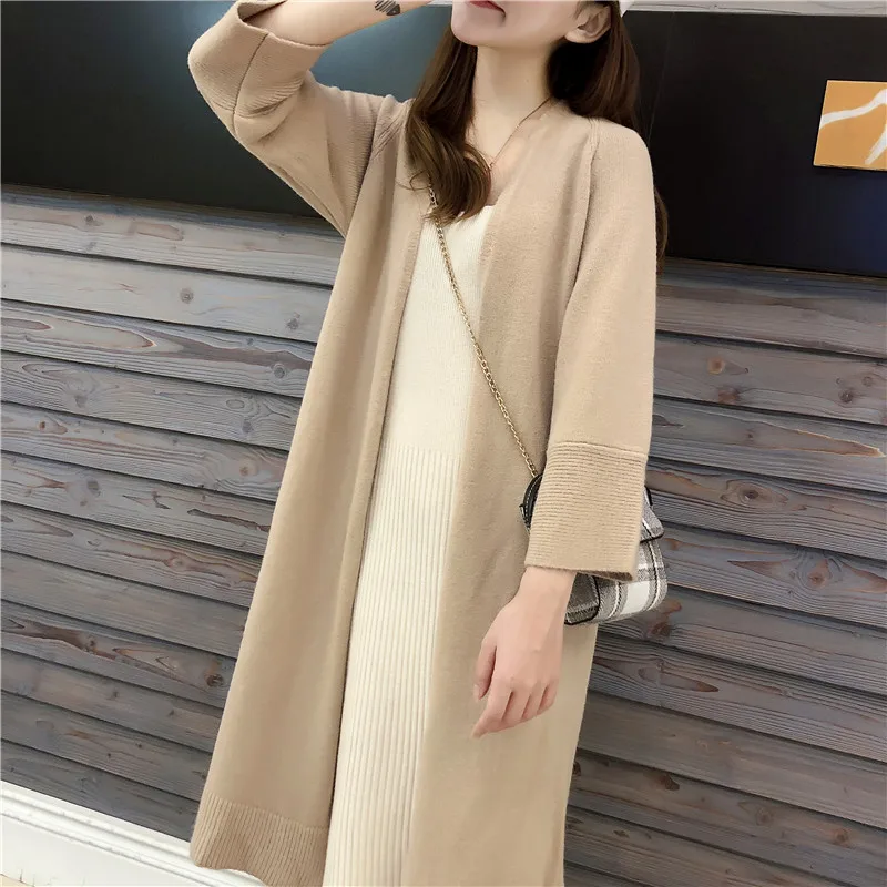 2019 Women Solid Sweater V Neck Knitted Female Cardigans Slim Casual Khaki |
