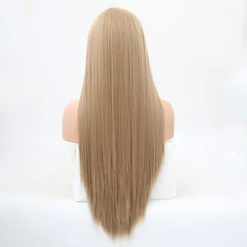 Rongduoyi Long Silky Straight Hair Synthetic Lace Front Wig Ash Blonde Side Part Cosplay Wig Glueless Front Lace Wigs for Women 2