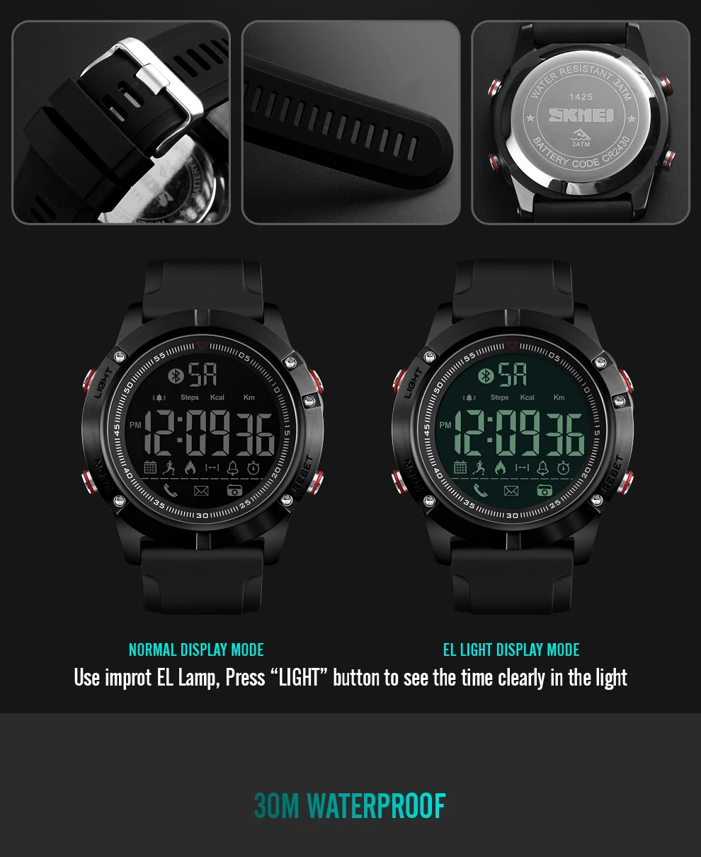 SKMEI Роскошные модные спортивные мужские часы с Bluetooth, шагомер, калорийность, Смарт часы, удаленная камера, светодиодный, цифровые наручные часы, Relogio