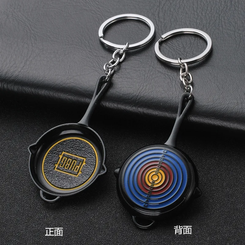 

2019 Fashion Black PUBG Frying Pan Keychain High Quality Hot Game Playerunknown's Battlegrounds Keyring Women Men Fans