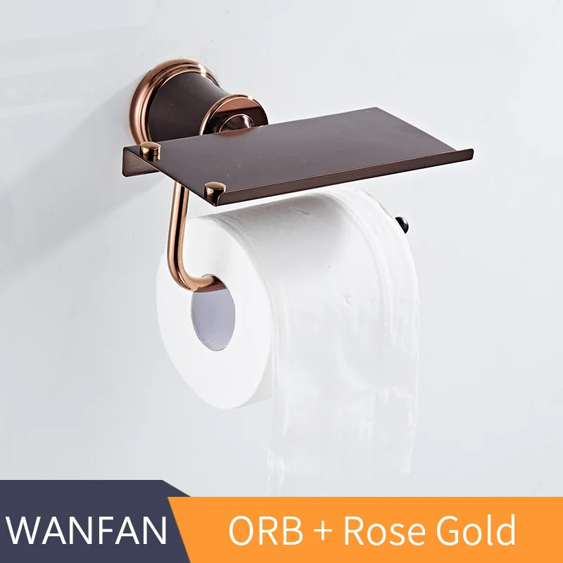 Держатели для бумаги ORB с подставкой для телефона, Твердый латунный черный держатель рулона туалетной бумаги, настенная полка для туалета, ванной комнаты 5525 - Цвет: ORB and Rose Gold