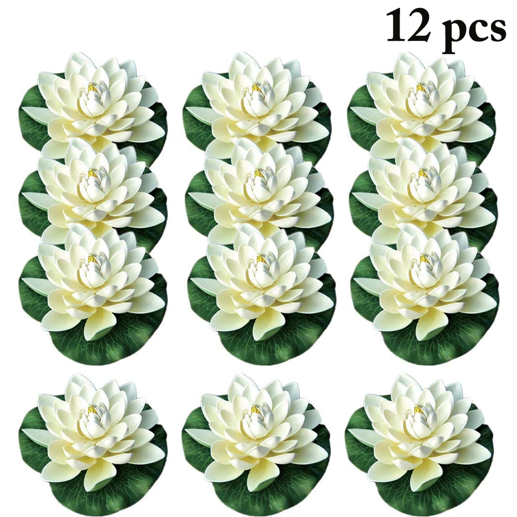 

12PCS Simulation Lotus Water Lily Artificial Lotus Flower Creative Fake Flower Floating Flower For Pond Home Garden Decoration
