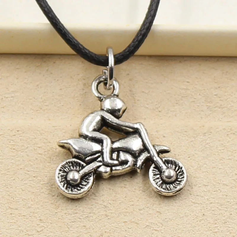 

New Fashion Tibetan Silver Pendant motorcycle Necklace Choker Charm Black Leather Cord Factory Price Handmade jewelry