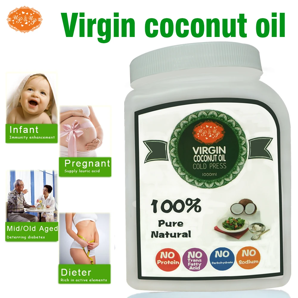 Extrato de Óleo de Coco Óleo de Cozimento Óleo de Coco para a Pele Frete Grátis Produto Comestível Virgem Imprensa Fria Melhor 1000ml 32oz