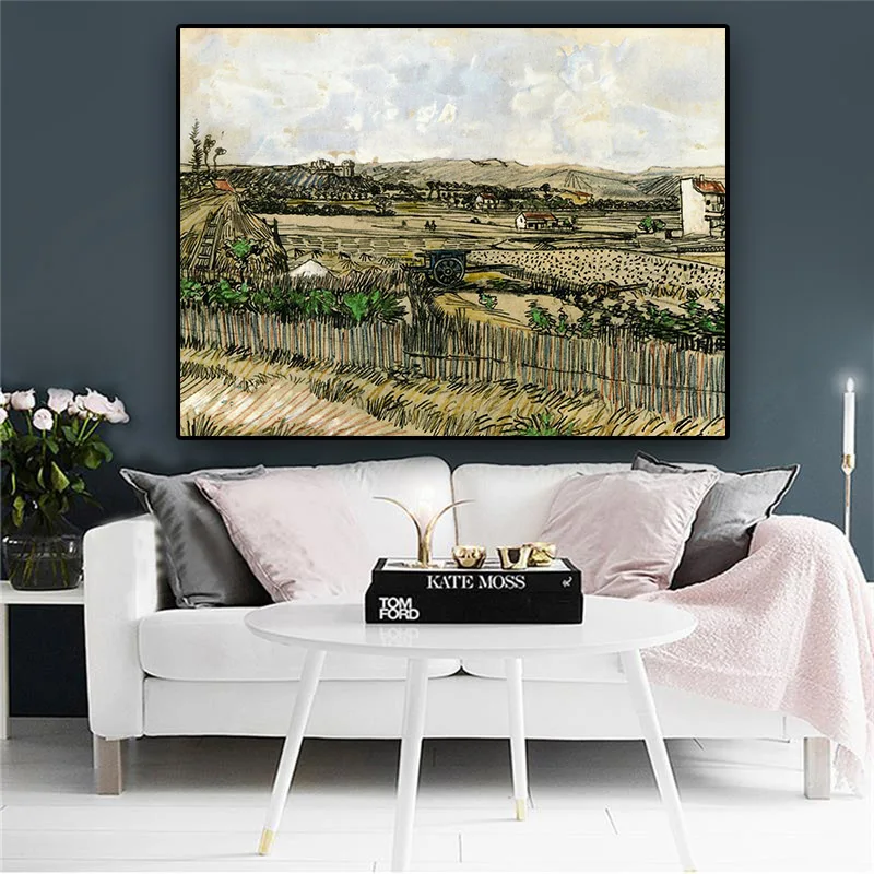 

Harvest in Provence at the Left Montmajour Van Gogh Oil Painting on Canvas Posters and Prints Wall Art Picture for Living Room