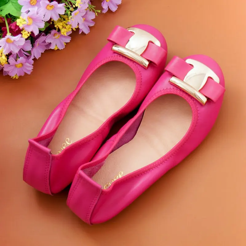 

European American fashion Genuine leather driving shoes shallow mouth ballerina flats shoes Golden silver sheepskin super soft