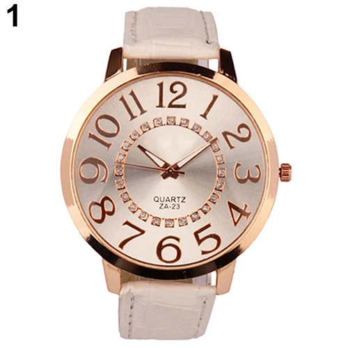 

2015 Men's Women's Roman Design Big Numerals Rhinestone Dial Faux Leather Quartz Analog Wrist Watch