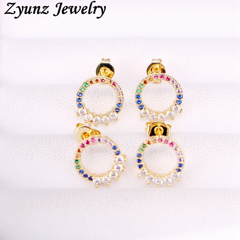 

6 Pairs, Round Circle CZ Micro Pave Stud Earring For Women Girl Jewelry