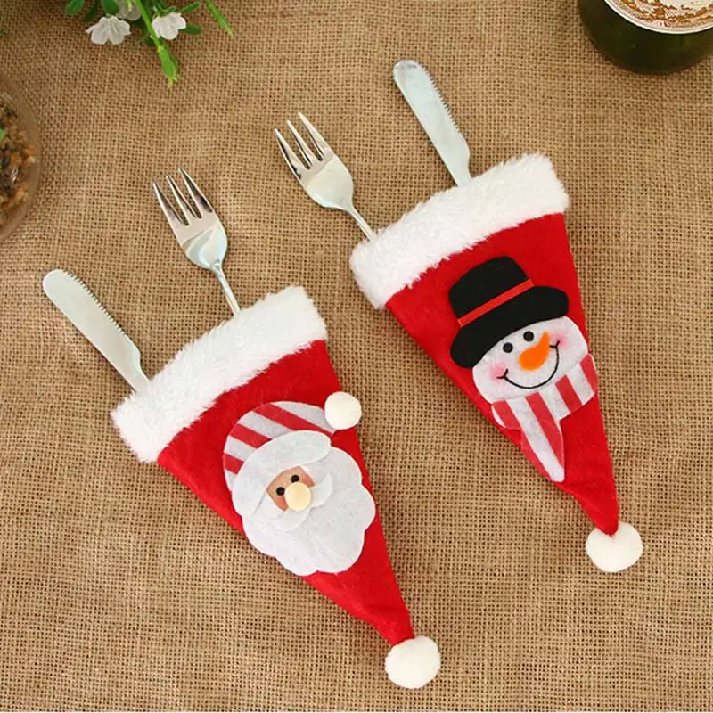 

Christmas Decorations for Home Cute Non-Woven Fabric Christmas Knife Fork Bag Home Xmas Party Dinner Decor Kitchen Accessories