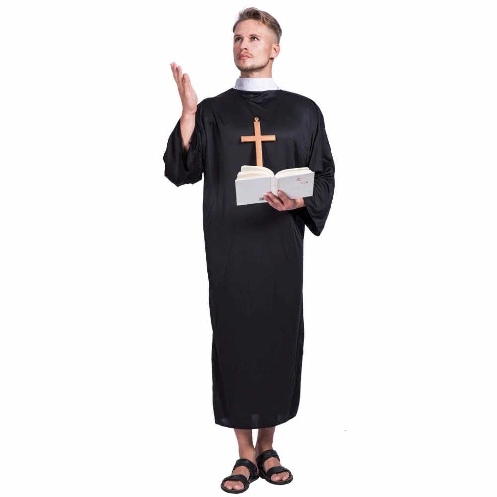 Eraspooky, черный сексуальный костюм монашки для косплея, хеллоуин, костюм для взрослых, распутная монашка, женский халат для церкви, отца, Одинаковая одежда для пар