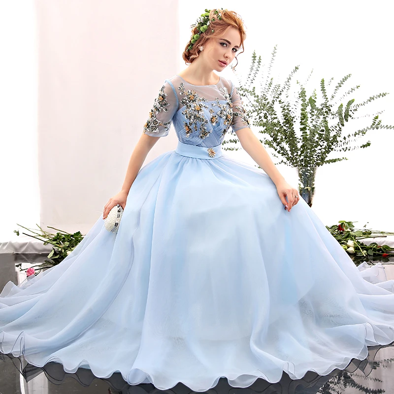 Attractive Long Evening Dress A-Line Half Sleeve Button Sequined Beaded Formal Party Dresses 2017 Attractive Long Evening Dress A-Line Half Sleeve Button Sequined Beaded Formal Party Dresses 2017