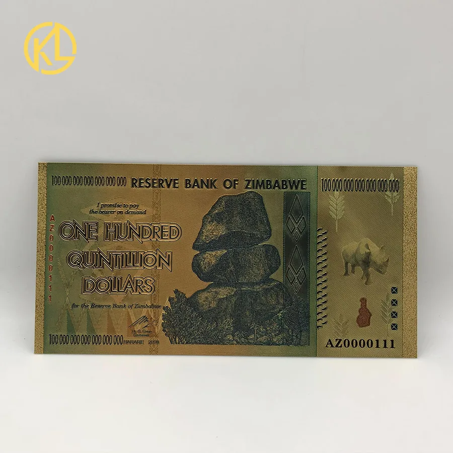 10 шт. Золотая банкнота Зимбабве один центильон долларов с сертификацией и этикеткой безопасности УФ-светильник для сбора