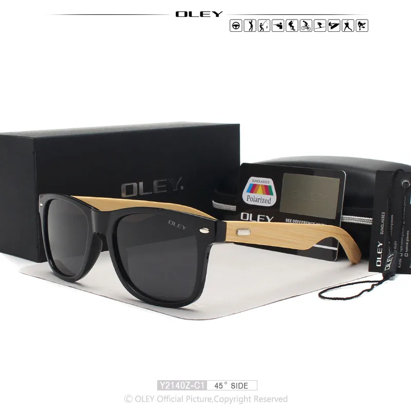 OLEY, новинка, бамбуковые поляризационные солнцезащитные очки, мужские, деревянные, солнцезащитные очки, женские, брендовые, дизайнерские, оригинальные, деревянные, мужские очки - Цвет линз: Y2140Z C1 BOX