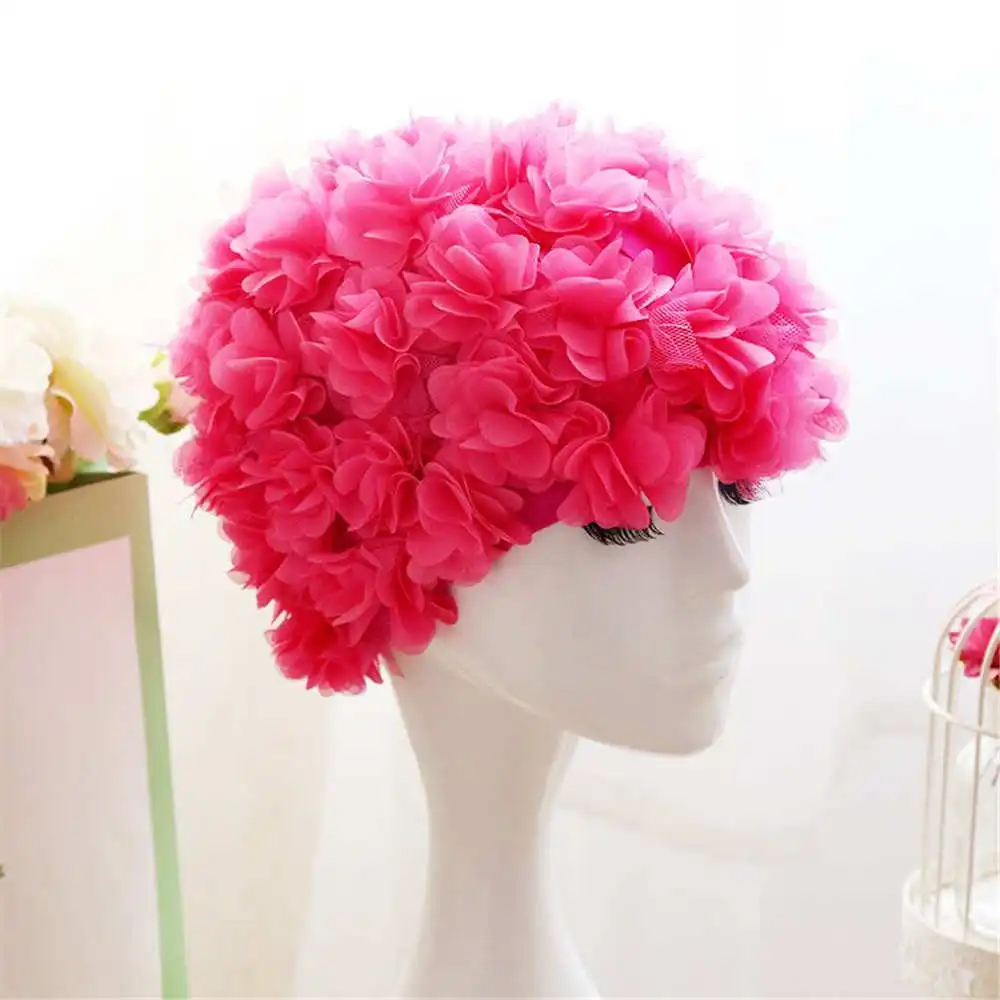 

Handmade Lace Swimming Cap Women Floral Swimwear For Long Hair Ear Protection Swim Hat Mesh Bathing Cap Large Size Pool Hat