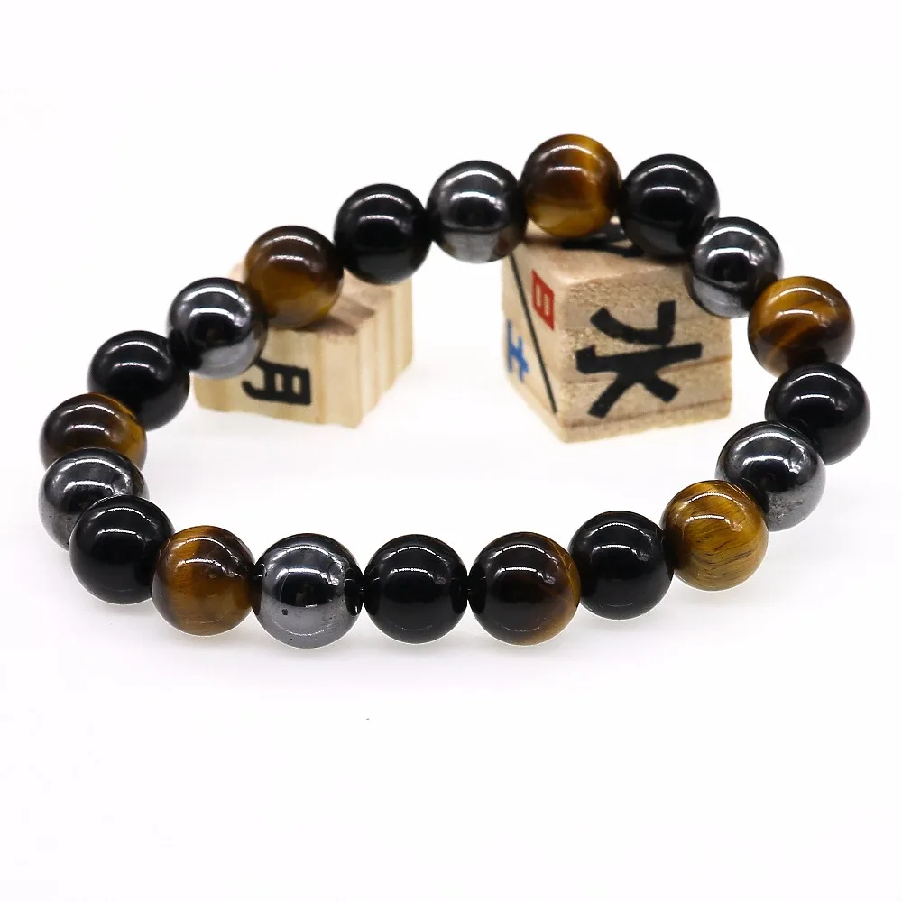 Nueva. Pulsera Hombre Ojo de Tigre Natural Onix Y Hematita