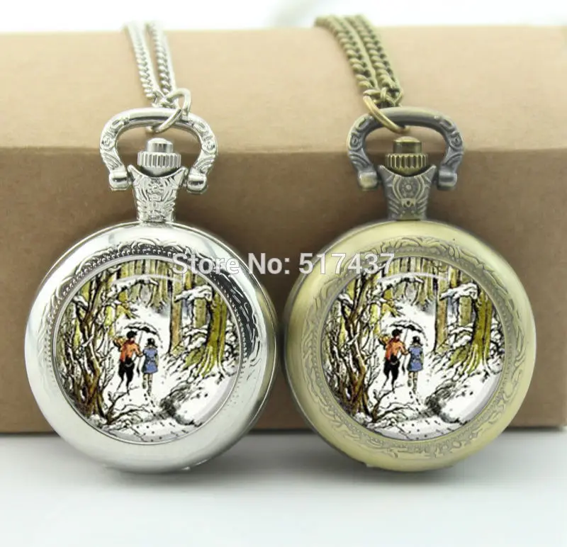 

Chronicles of Narnia Pocket Watch Mini Glass Locket Necklace Vintage Bronze Pocket Watch Necklace