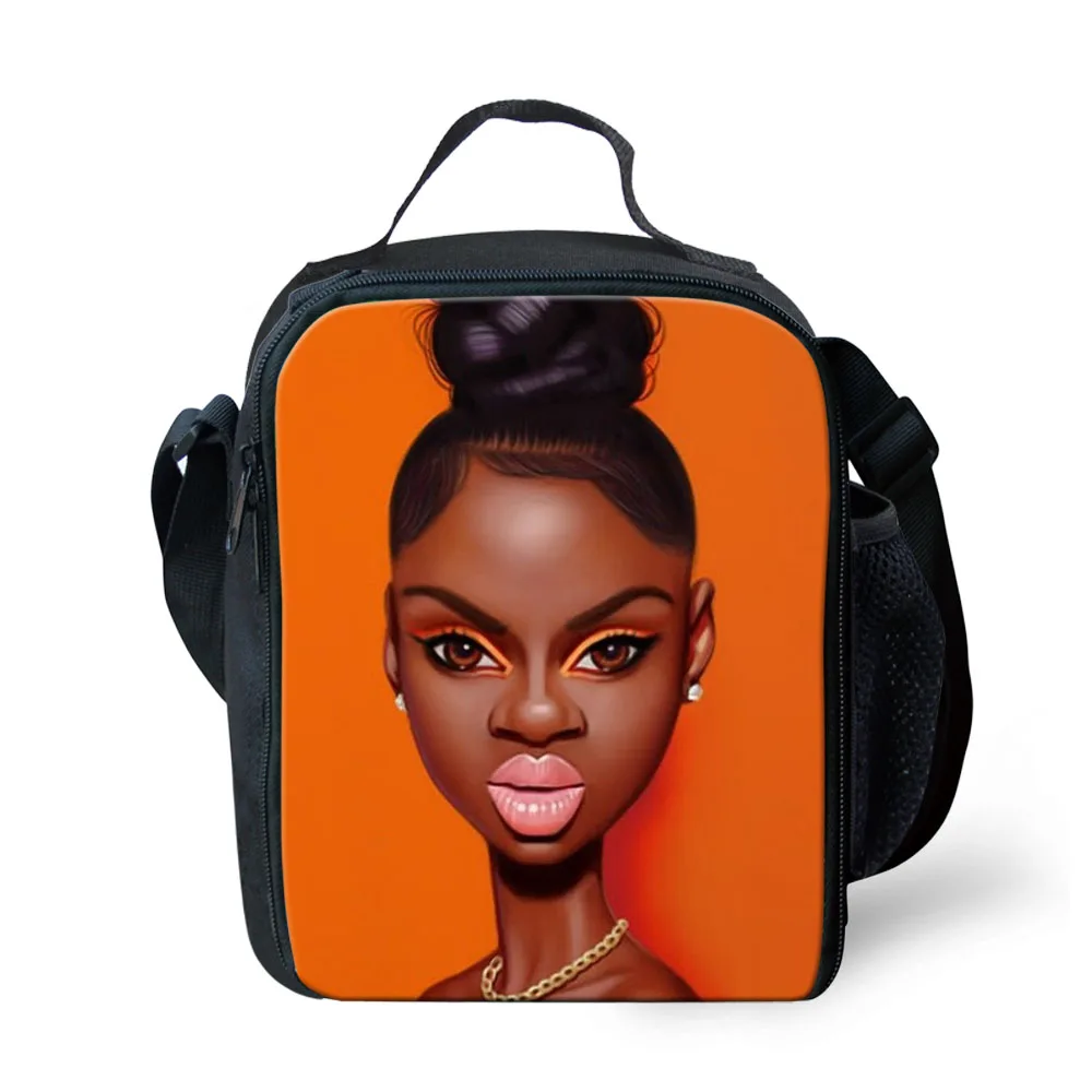 FORUDESIGNS/Детские функциональные сумки для обедов черная африканская сумка для девочек с принтом для ланча детская Термосумка для пикника Сумка для еды - Цвет: YQ3589G
