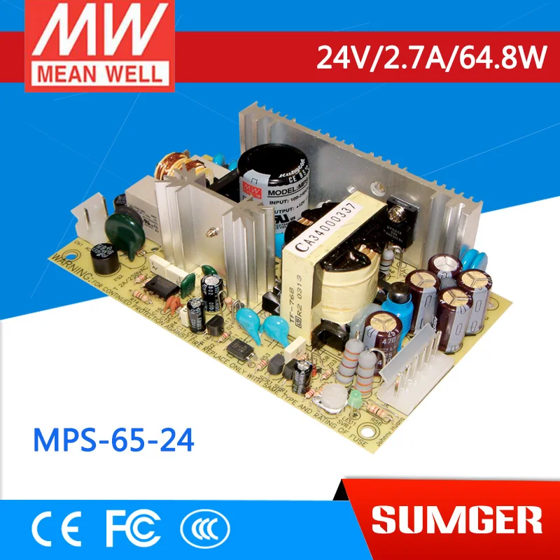

[Freeshiping 1Pcs] MEAN WELL original MPS-65-24 24V 2.7A meanwell MPS-65 24V 64.8W Single Output Medical Type