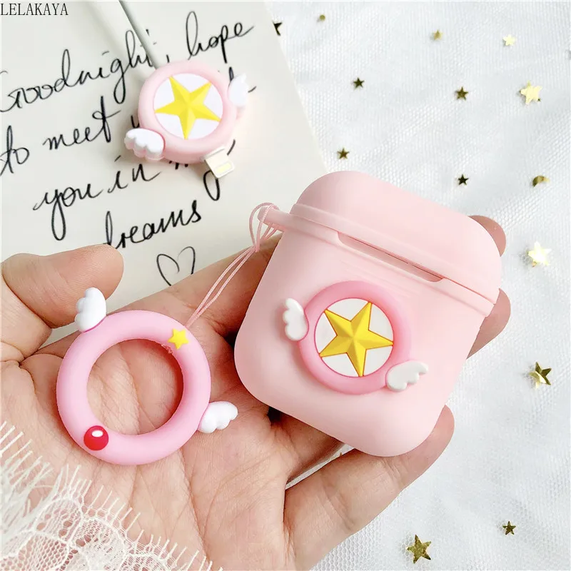 

Sailor Moon Pink Star Action Figure Silicone Charging Wireless Bluetooth Earphone Case with Ring For Apple AirPods Accessories