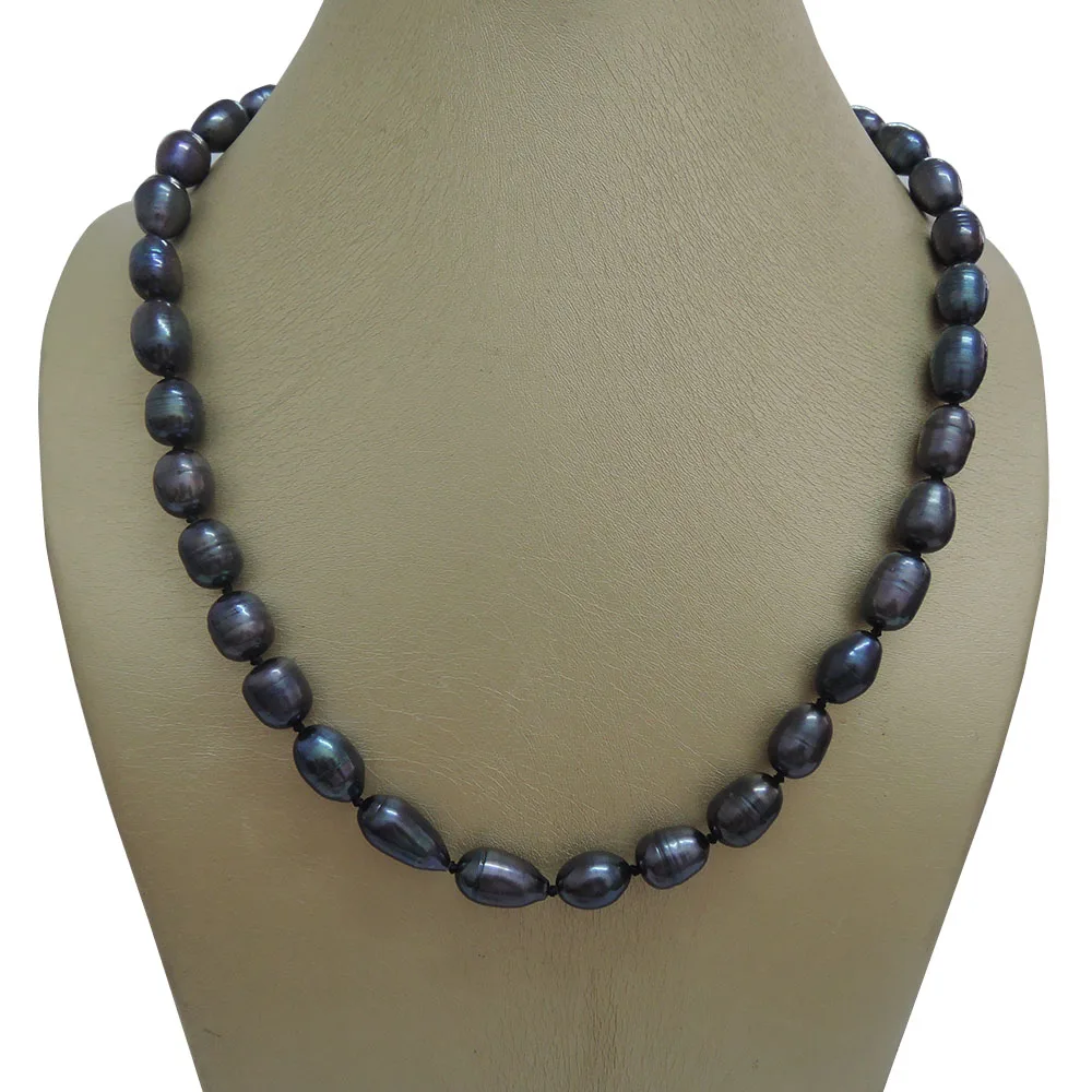 

100% FRESHWATER PEARL NECKLACE-black pearl NECKLACE ,oval or rice shape ,big pearl
