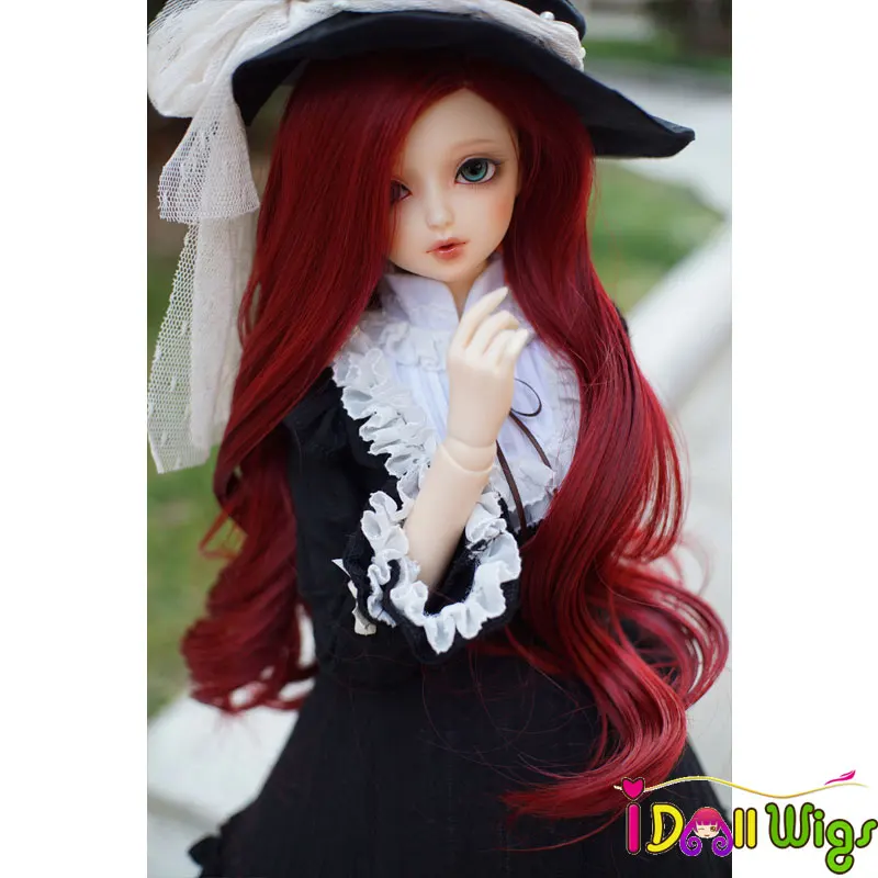 2018 New Fashion style High Temperature Wire Synthetic Long Red Wave Curly Doll Hair for 1/3 bjd Super Dollfile Hair Wig on sale 20 inch faux locs curly crochet hair 24 roots crochet braids synthetic braiding hair 3 colors