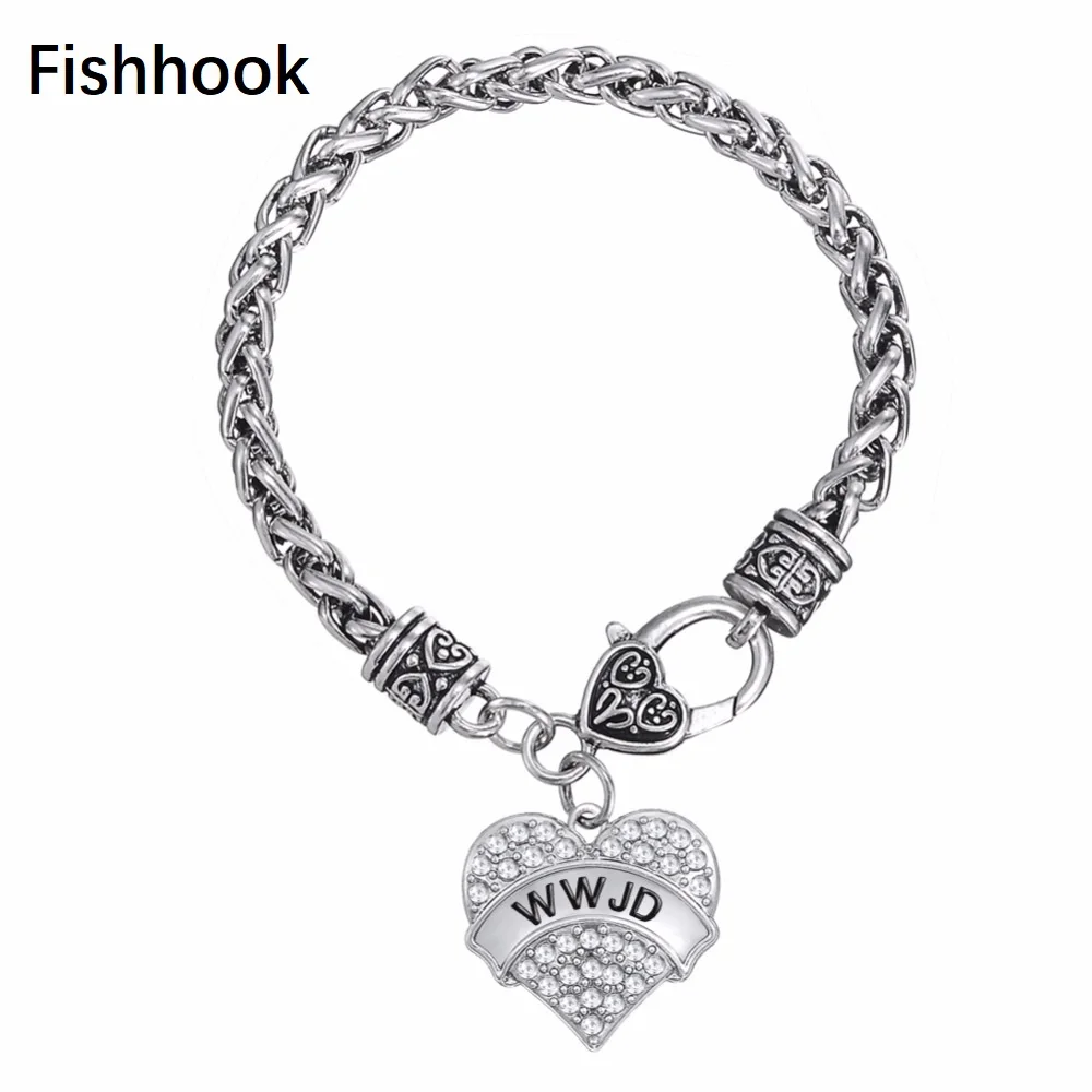 

Fishhook Heart word WWJD religious Christian bracelet