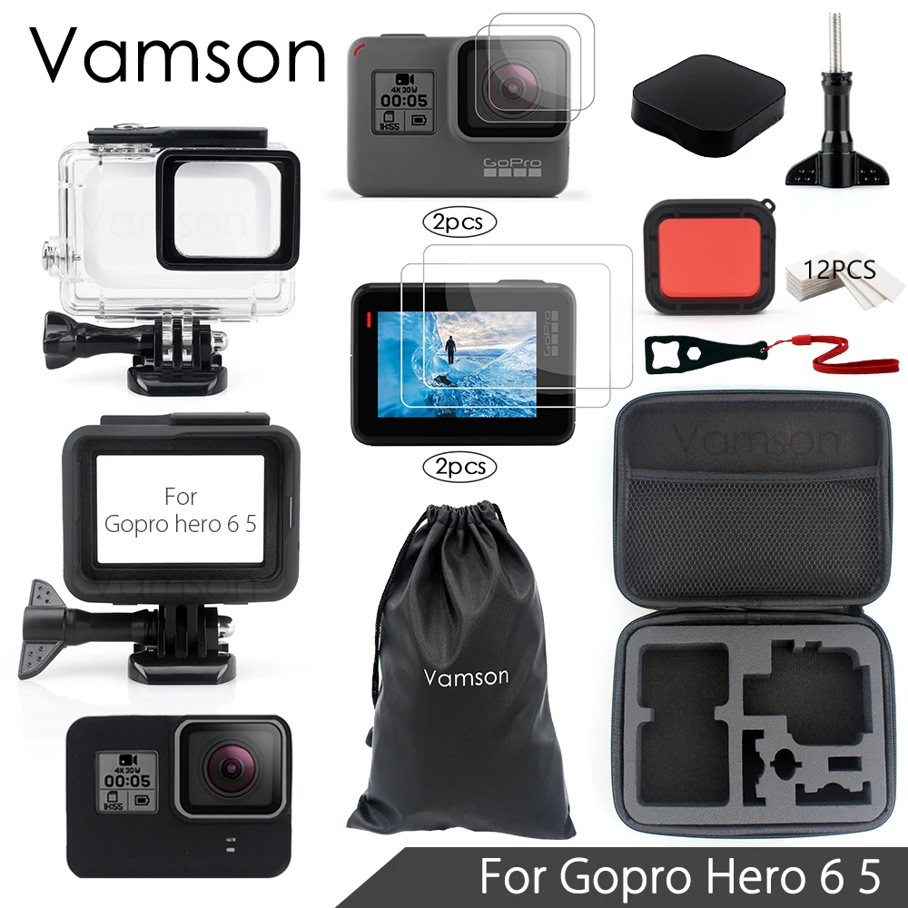 Vamson для Gopro hero 7 6 5 аксессуары комплект супер Декодер каналов кабельного телевидения Водонепроницаемый Корпус чехол 3 way монопод для спортивной экшн-камеры Go pro hero 6 5 Vamson VS09 - Цвет: VS05C