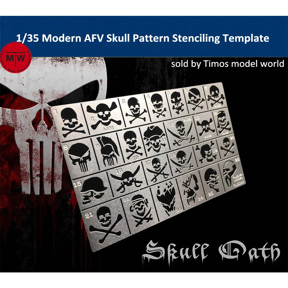 

1/35 Scale Modern AFV Skull Pattern Stenciling Template Leakage Spray Plate Model Building Tools AJ0040