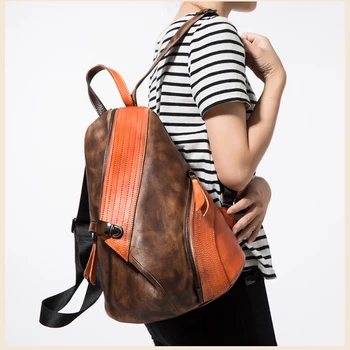 

retro small Backpack women shoulder bag female Genuine Leather backpack Handmade cowhide Back pack travel school bag mochila sac