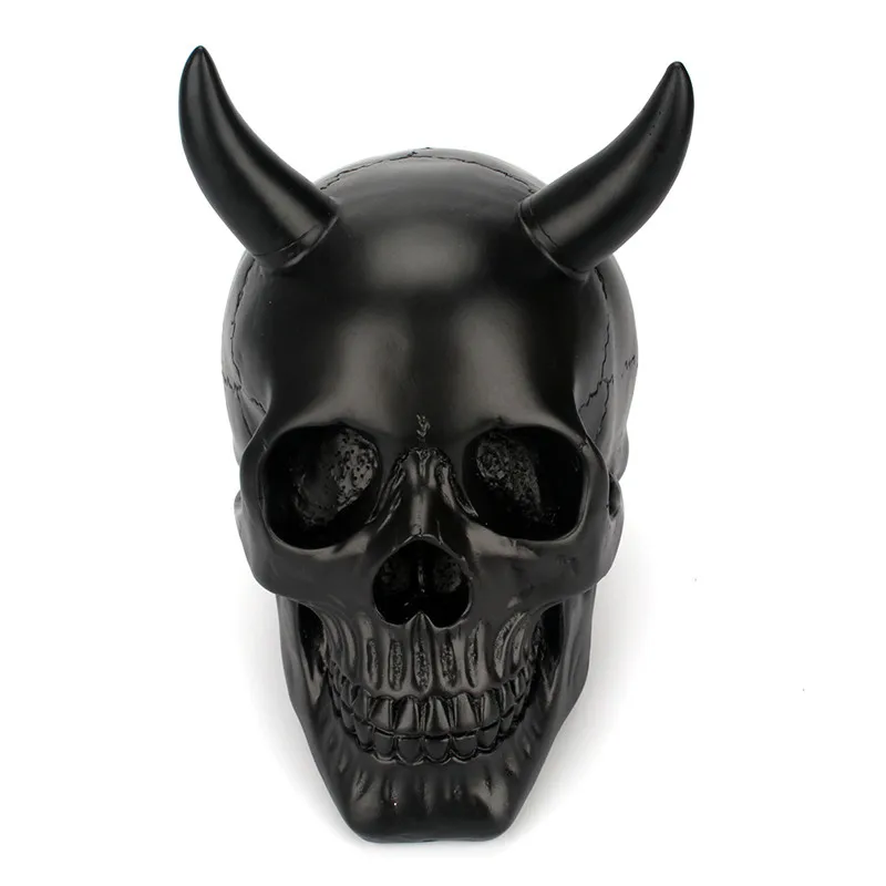 

Home Decoration Accessories Black Head Skull Statue Figurine Resin Halloween Bone Skull Head Ornament Home Decor