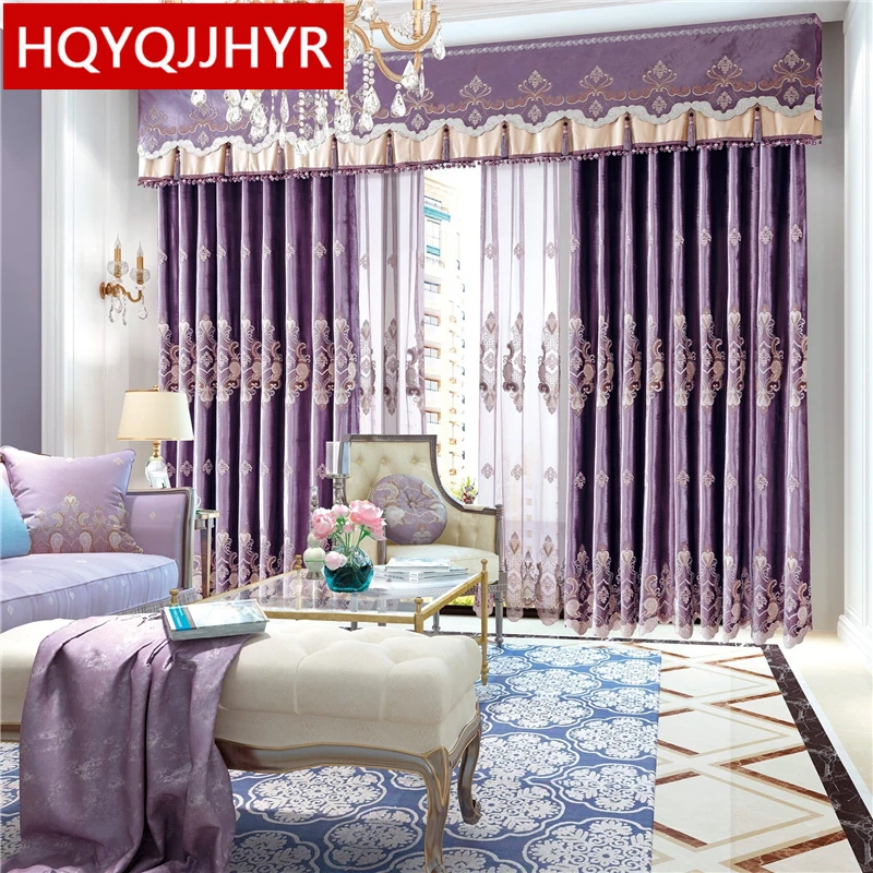 Европейские королевские благородные фиолетовые высококачественные бархатные плотные вышитые шторы для гостиной, роскошная вилла, занавеска для спальни