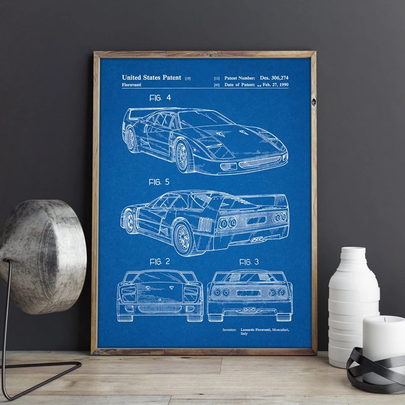 For Ferrari F40 Patent Poster Home Room Decor