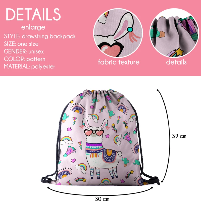 JomTokoy Новая мода Дамский рюкзак со стягивающим шнуром Альпака печати путешествия Softback Для женщин сумка со шнурком сумки skd27139