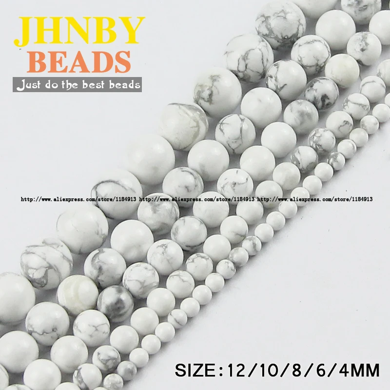 

JHNBY Howlite white pine Loose beads Natural Stone Top quality Round ball 4/6/8/10/12MM Jewelry bracelet Making DIY wholesale