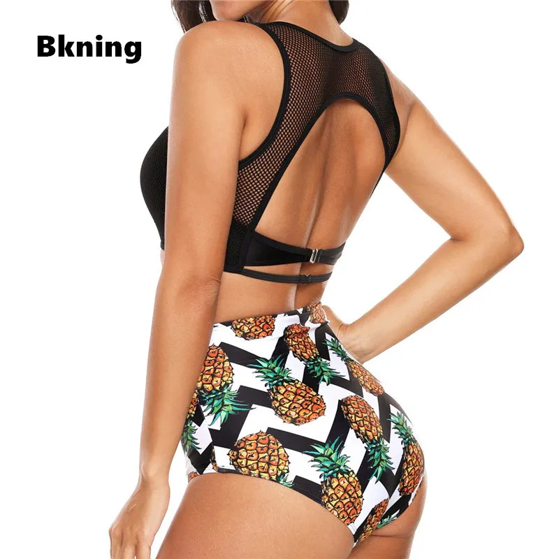 

Plus Size Bikinis Set Two-piece High Waist Bikini 2019 Brazilian Swimming Suits for Female Swimwear Pineapple Mesh Bandage L 4XL