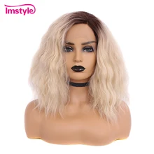 Imstyle, короткий Боб, Омбре, блонд, парики, кудрявые, на кружеве, парики, термостойкие, волокно, синтетические волосы, на шнуровке, парик для женщин, темный корень, косплей