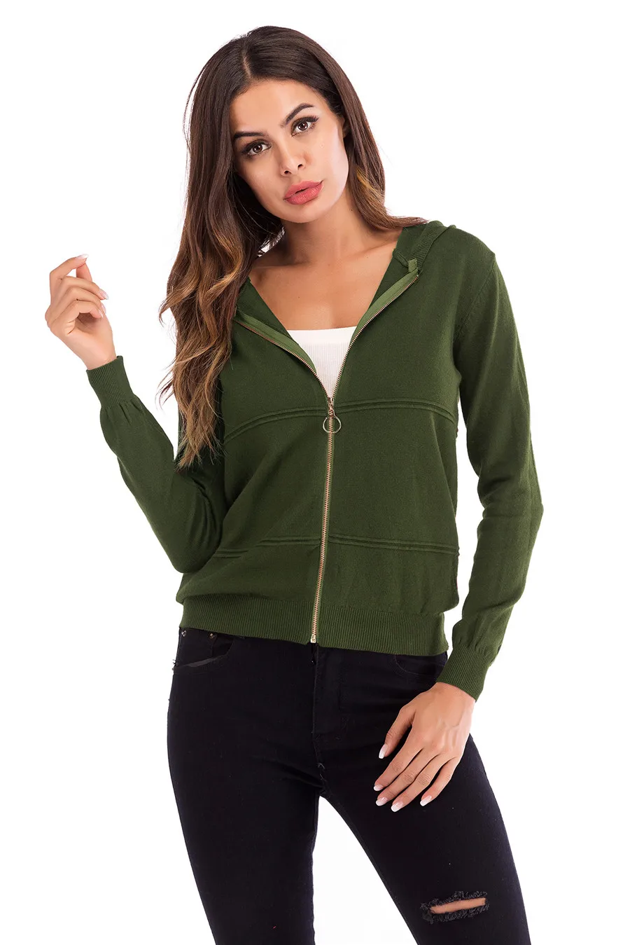 Gladiolus 2018 Knitted Women Autumn Coat Long Sleeve Winter Red Slim Zipper Hooded Women Jacket Fashion Ladies Coats Outerwear (13)